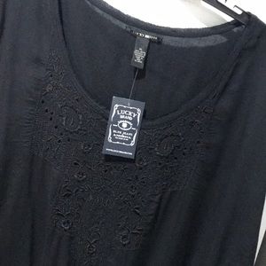 Lucky Brand Black Tunic w/ Embroidery - XL - NWT